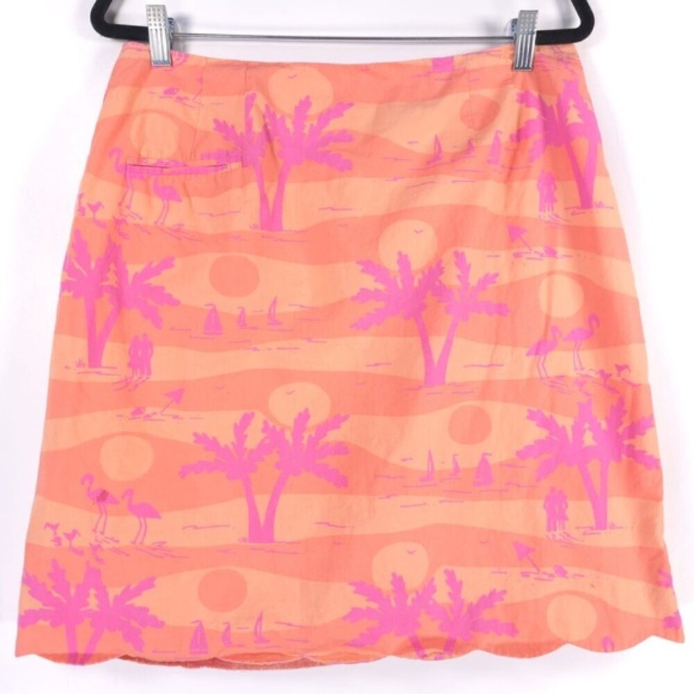 LILLY PULITZER VTG Cotton Palm Sunset Man & Woman Tropical‎ A-Line Skirt Size 14